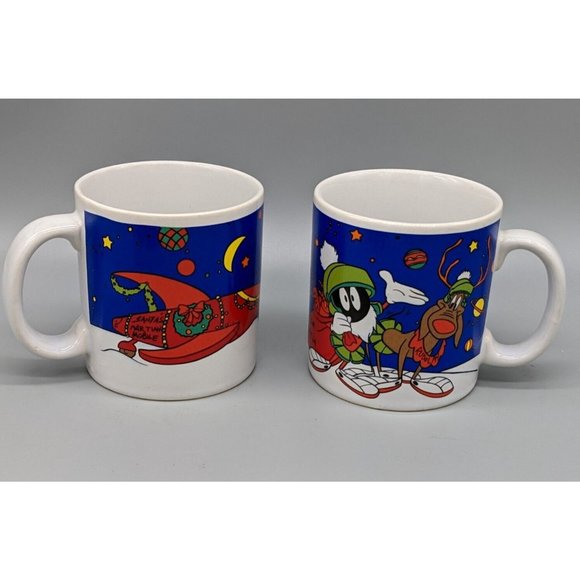 Vintage Warner Bros By Sakura Marvin Martin Christmas Mugs Set Of 2 1994 - Picture 4 of 7